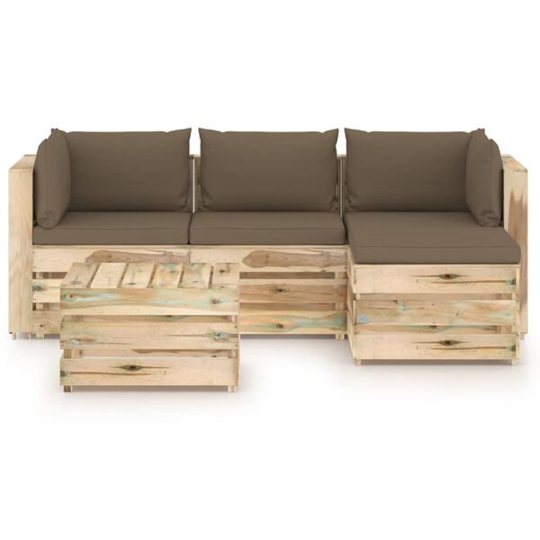 vidaXL Set Divani da Giardino con Cuscini 5 pz Legno Impregnato Verde