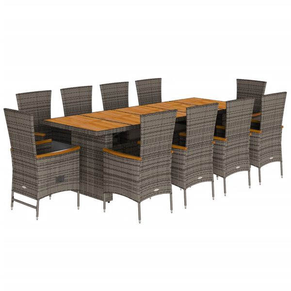 vidaXL Set da Pranzo da Giardino 11pz con Cuscini in Polyrattan Grigio