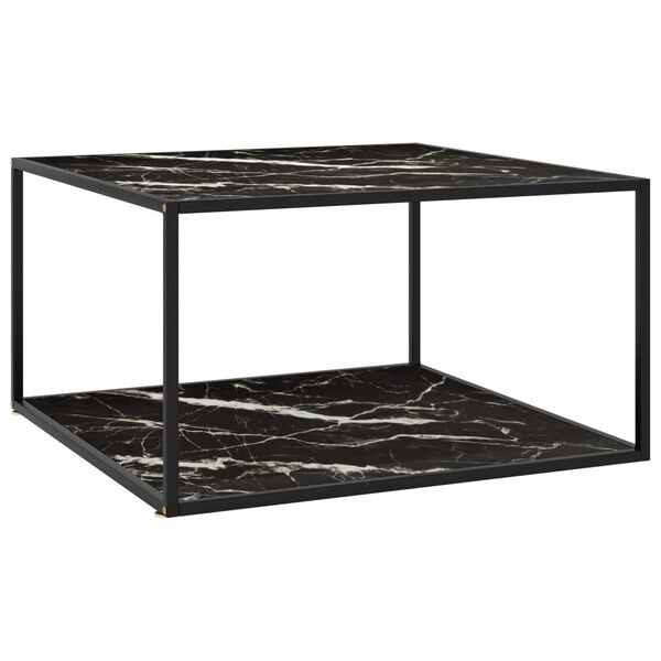 vidaXL Tavolino da Salotto Nero con Vetro Marmo Nero 90x90x50 cm