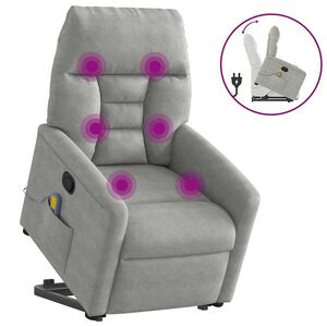 vidaXL Poltrona a Rialzo Massaggi Reclinante Grigio Chiaro Microfibra