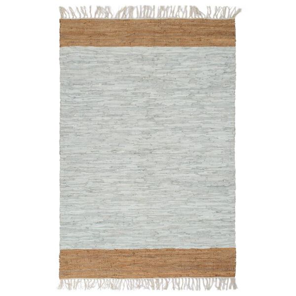 vidaXL Tappeto Chindi Artigianale Pelle 160x230 cm Grigio Chiaro Tanno