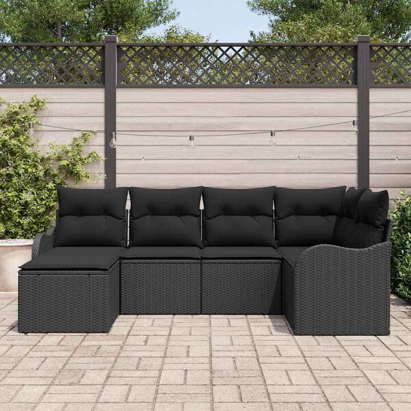 vidaXL Set Divano da Giardino con cuscino 6 pcs Nero Poly Rattan