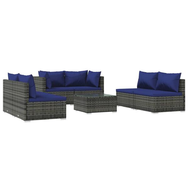 vidaXL Set Divani da Giardino 7 pz con Cuscini in Polyrattan Grigio