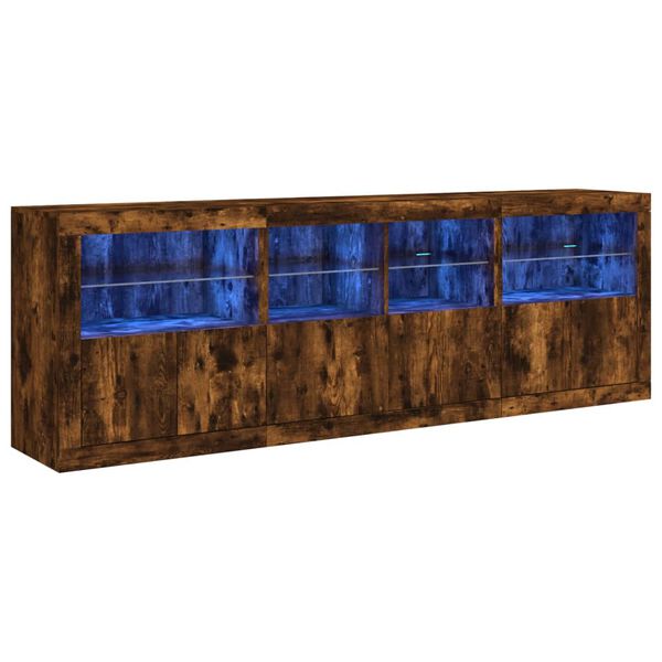 vidaXL Credenza con Luci LED Rovere Fumo 202x37x67 cm