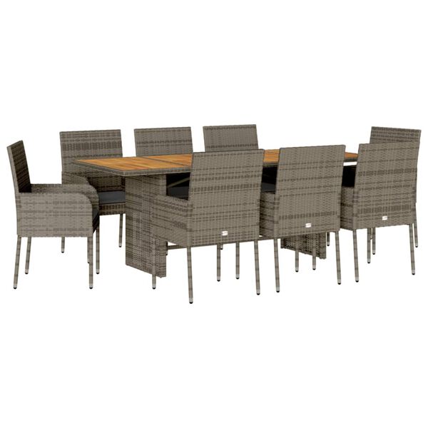 vidaXL Set da Pranzo da Giardino 9 pz con Cuscini in Polyrattan Grigio