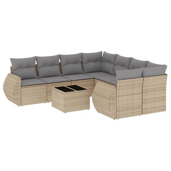 vidaXL Set Divano da Giardino 9 pz con Cuscini Beige in Polyrattan