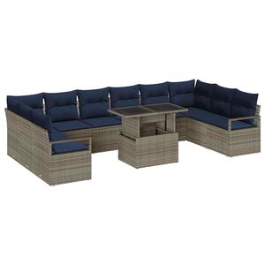 vidaXL Set Divano da Giardino 11 pcs Grigio e Blu Navy polyrattan