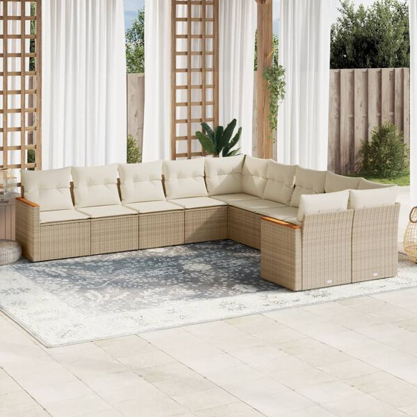 vidaXL Set Divano da Giardino 10 pz con Cuscini Beige in Polyrattan
