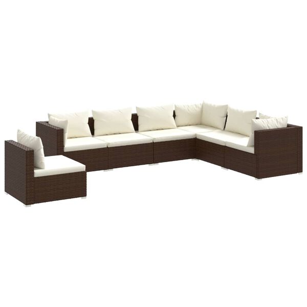 vidaXL Set Divani da Giardino 7 pz con Cuscini in Polyrattan Marrone