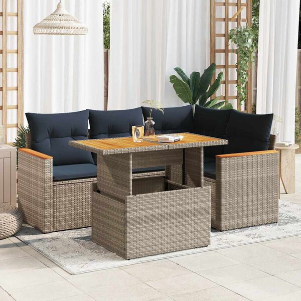 vidaXL Set Divano da Giardino 5 pz con Cuscini Grigio in Polyrattan