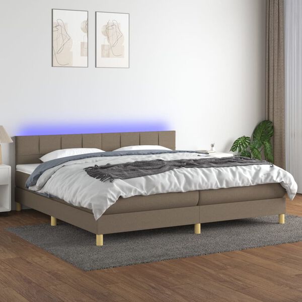 vidaXL Letto a Molle Materasso e LED tortora 200x200cm in Tessuto