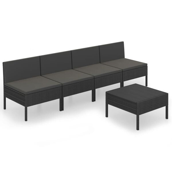 vidaXL Set Divani da Giardino 5 pz con Cuscini in Polyrattan Nero