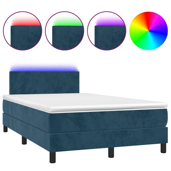 vidaXL Letto a Molle con Materasso e LED Blu Scuro 120x200cm