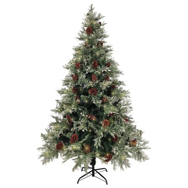 vidaXL Albero di Natale con Luci e Pigne Verde e Bianco 120cm PVC e PE