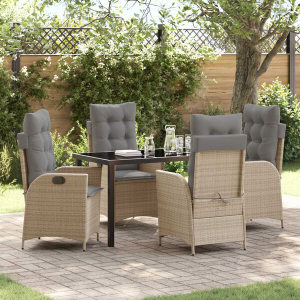 vidaXL Set da Pranzo per Giardino con cuscino 5 pcs Beige polyrattan