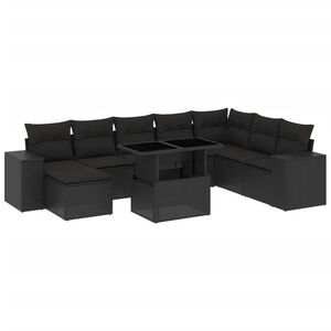 vidaXL Set Divani da Giardino 9 pz con Cuscini Nero in Polyrattan