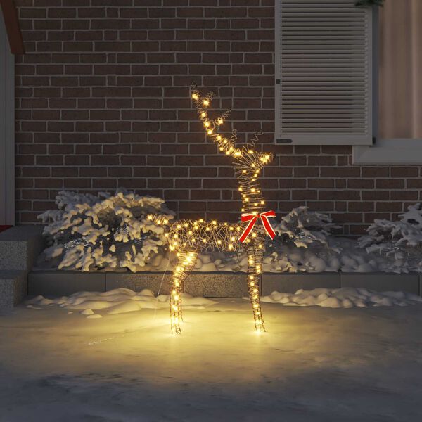 vidaXL Renna 3D con 140 LED Bianco caldo 70 x 41 x 128 cm Rattan