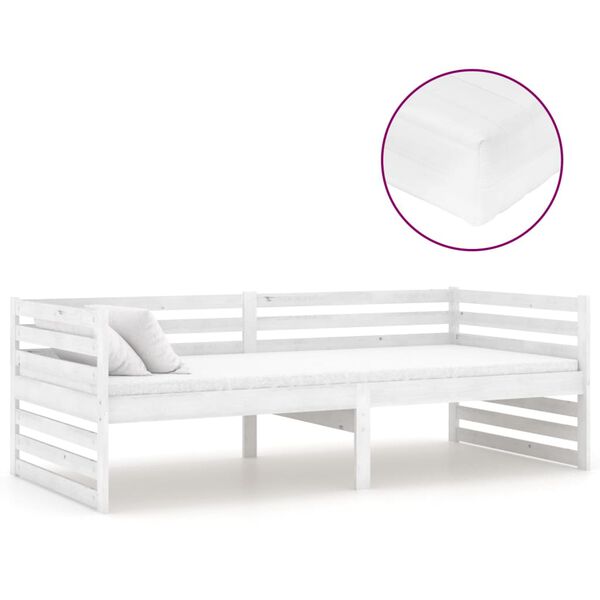 vidaXL Divano Letto con Materasso 90x200 cm Bianco in Legno di Pino