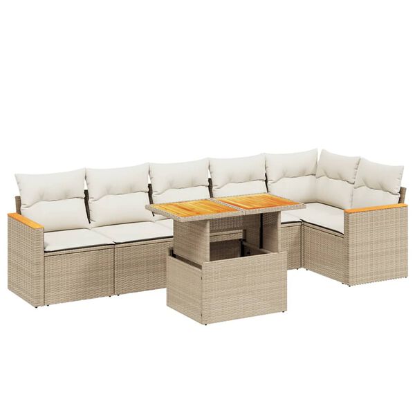 vidaXL Set Divani da Giardino 7 pz con Cuscini Beige in Polyrattan