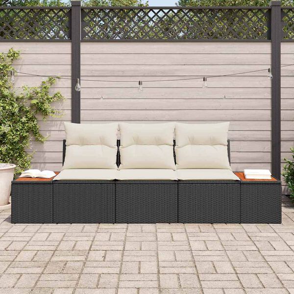 vidaXL Set Divano da Giardino 3 pcs Nero e crema Poly Rattan