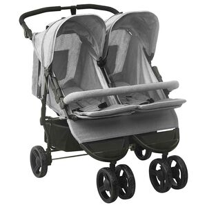 vidaXL Passeggino Gemellare Grigio Chiaro in Acciaio