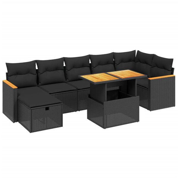 vidaXL Set Divani da Giardino con Cuscini 8 pz Nero in Polyrattan