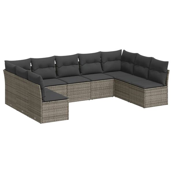 vidaXL Set Divano da Giardino 9 pz con Cuscini Grigio in Polyrattan