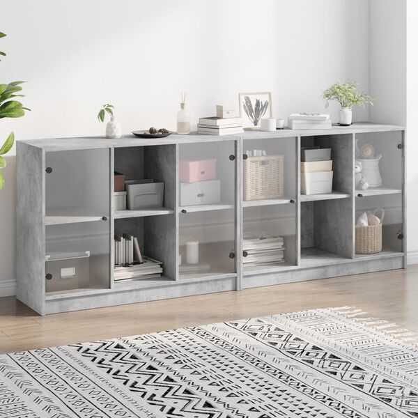 vidaXL Libreria con Ante Grigio Cemento 204x37x75 cm Legno Multistrato