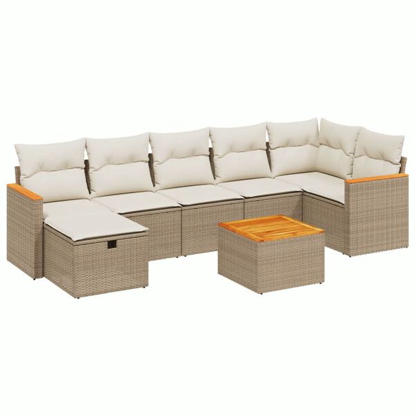 vidaXL Set Divani da Giardino 7 pz con Cuscini Beige in Polyrattan