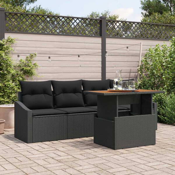 vidaXL Set Divano da Giardino con archiviazione 5 pcs Nero Poly Rattan