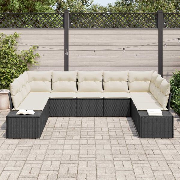 vidaXL Set Divano da Giardino con cuscino 9 pcs Nero polyrattan