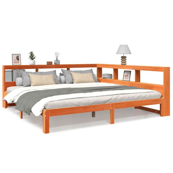vidaXL Letto Libreria senza Materasso Marrone Cera 180x200 cm in Pino