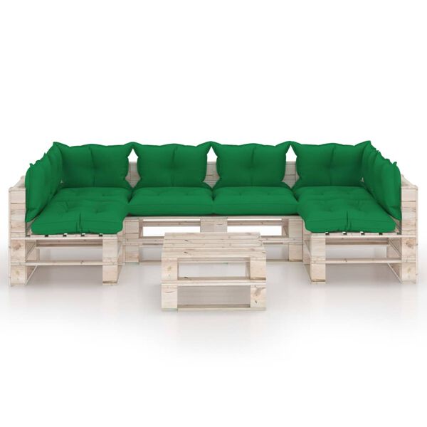 vidaXL Set Divani da Giardino Pallet 7 pz con Cuscini in Legno di Pino