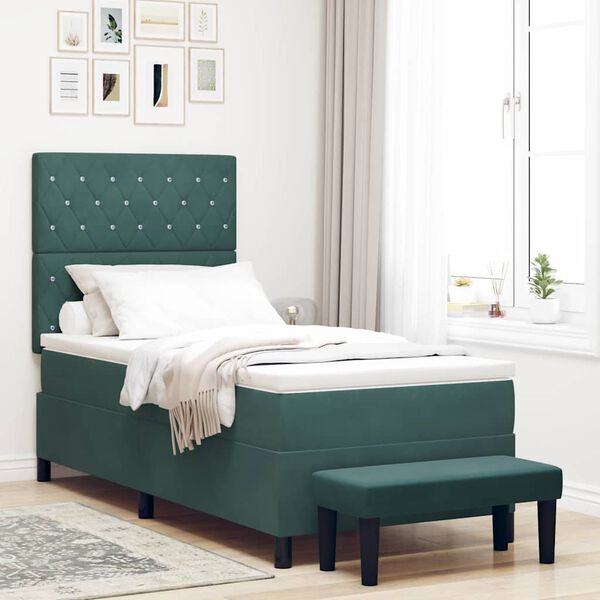 vidaXL Letto a molle con materasso Verde scuro 100 x 200 cm Velluto