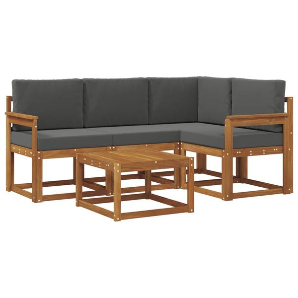 vidaXL Set di divani da esterno con cuscino 5 pcs Naturale e Antracite