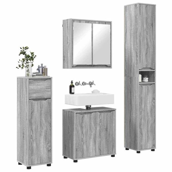 vidaXL Set di mobili per il bagno con cassetto 4 pcs Grigio Sonoma