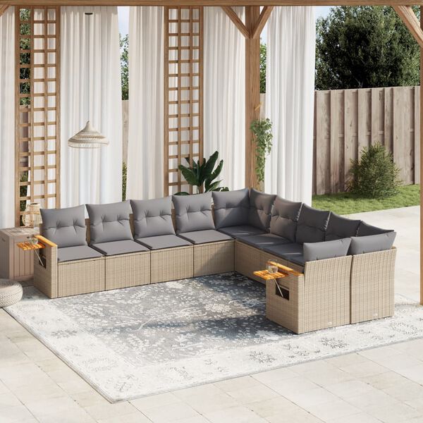 vidaXL Set Divano da Giardino 10 pz con Cuscini Beige in Polyrattan