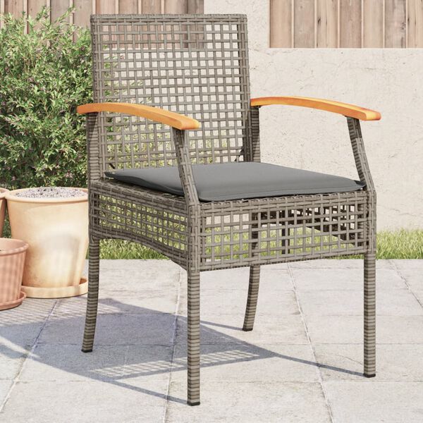 vidaXL Sedie da Giardino con Cuscini 4pz Grigie in Polyrattan e Acacia