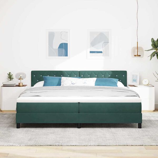 vidaXL Letto a Sorgente LED con led Verde Scuro 200 x 200 cm Velluto