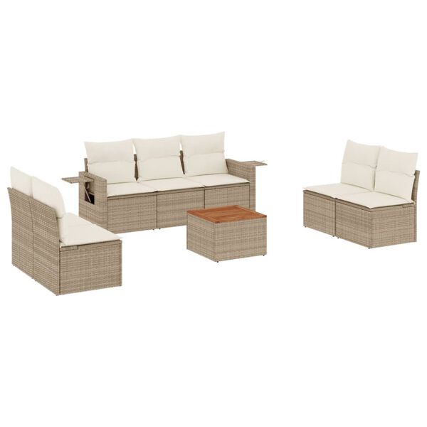vidaXL Set Divano da Giardino 8 pz con Cuscini Beige in Polyrattan