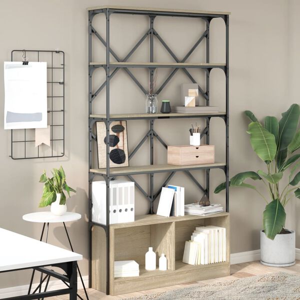 vidaXL Libreria Rovere Sonoma 100x26x180cm Legno Multistrato e Metallo