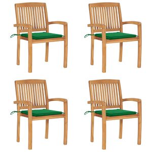 vidaXL Sedie da Giardino Impilabili 4 pz con Cuscini Massello di Teak