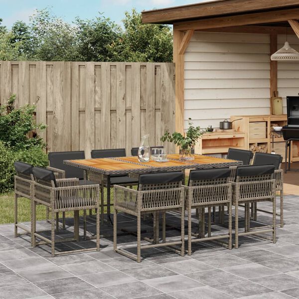 vidaXL Set da Pranzo da Giardino 11pz con Cuscini in Polyrattan Grigio
