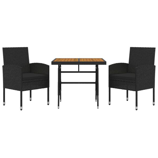 vidaXL Set da Pranzo per Giardino 3 pz in Polyrattan Nero
