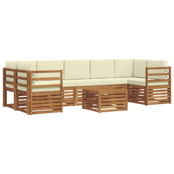 vidaXL Set divani 8 pcs Naturale e Crema Legno di Acacia Massello