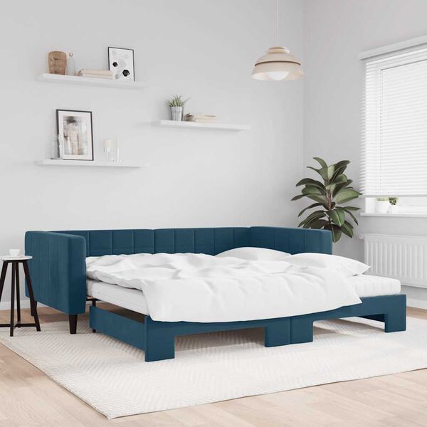 vidaXL Divano Letto Estraibile con Materassi Blu 100x200 cm Velluto