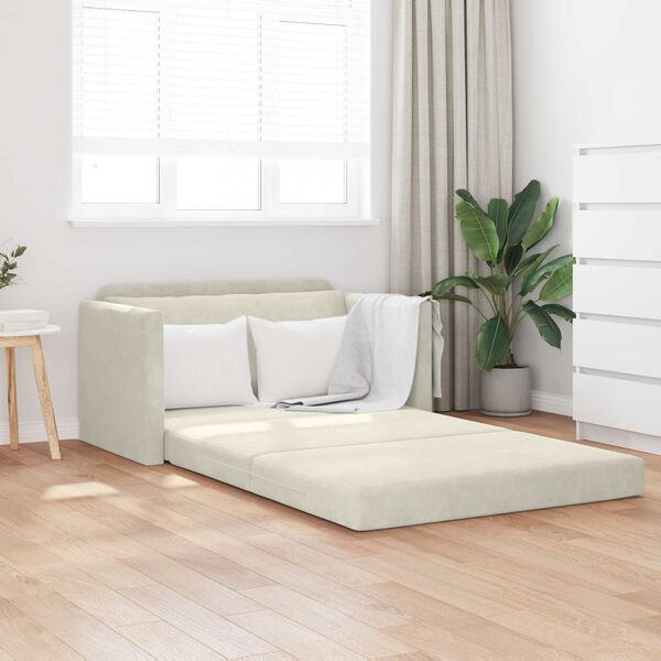 vidaXL Divano letto 110cm Crema Velluto