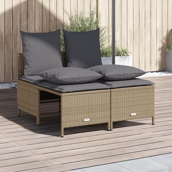 vidaXL Set Divano da Giardino 4 pz con Cuscini Beige in Polyrattan
