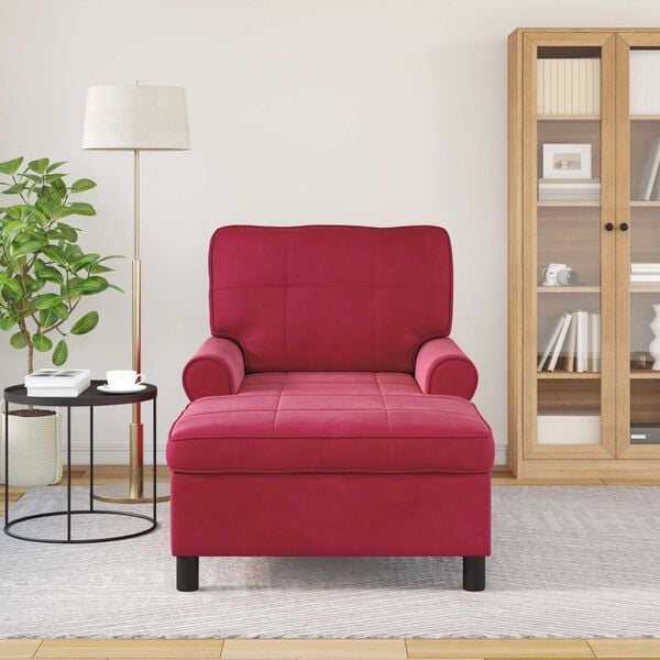vidaXL Chaise Lounge con cuscino Rosso Vino 91 x 157 x 91 cm Velluto