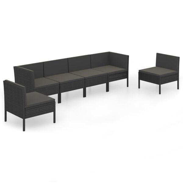 vidaXL Set Divani da Giardino 6 pz con Cuscini in Polyrattan Nero